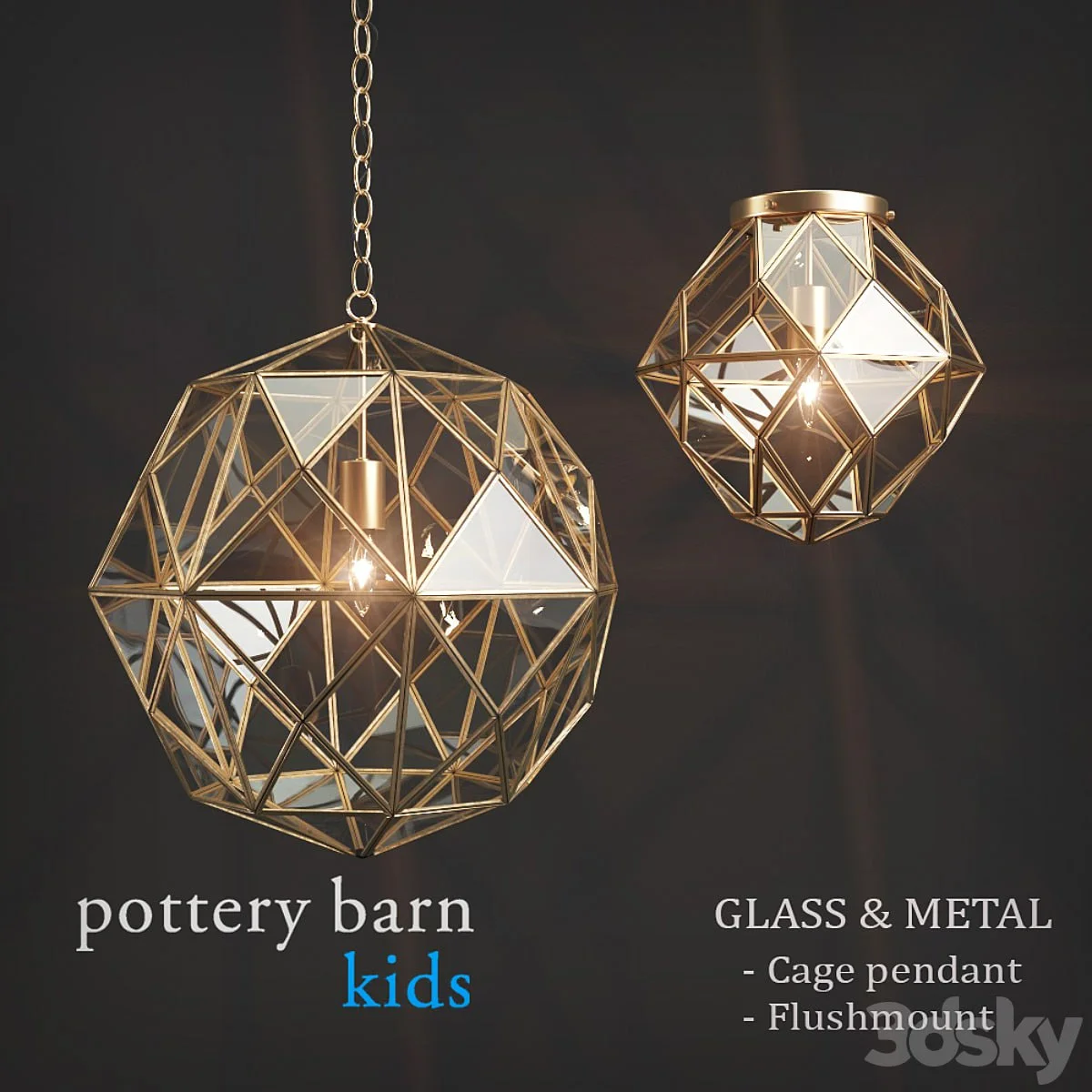 Fixtures Pottery Barn Kids Glass & Metal Cage Pendant / Flushmount